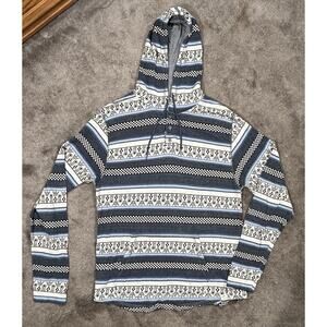 Free Planet Men XL Woven Hooded Pullover Front Pouch Bold Southwest Pattern Shir